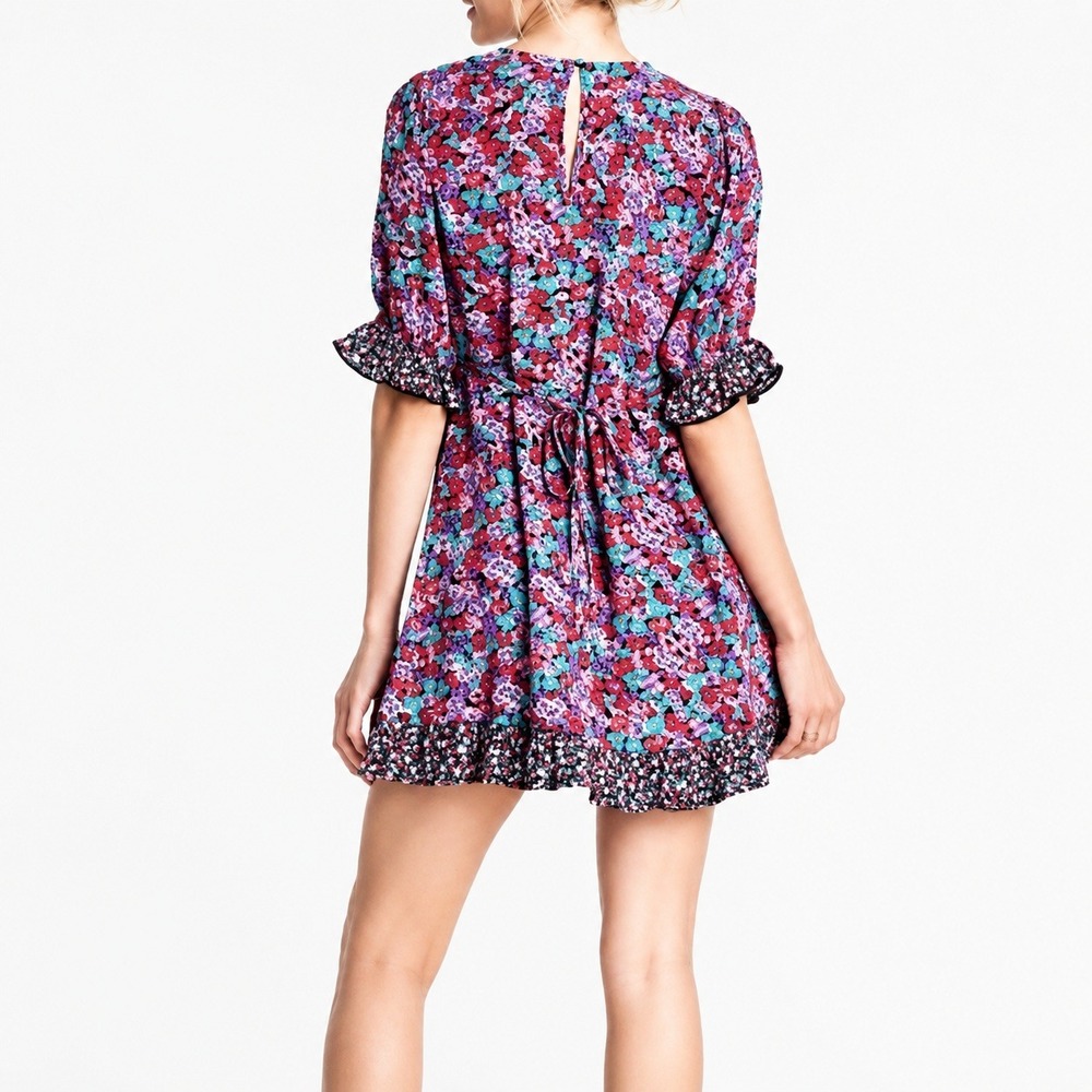 RIXO for‎ Target Floral Mini Dress Ruffle Puff Sleeve Cottagecore Size 4 - Picture 2 of 14